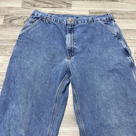 CARHARTT Original Dungaree Fit Straight Leg Blue Denim Jeans Mens Size 40 W 36 L - Picture 4 of 12